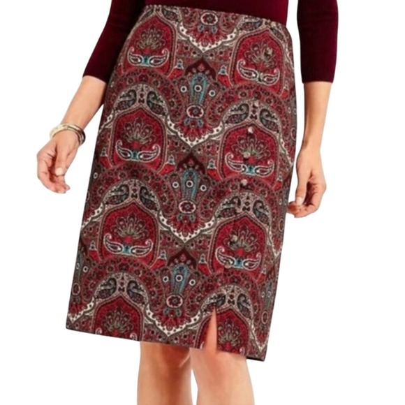Talbots Dresses & Skirts - Talbots Paisley Print Button Front Knee Length Skirt Red Blue Women's Size 4